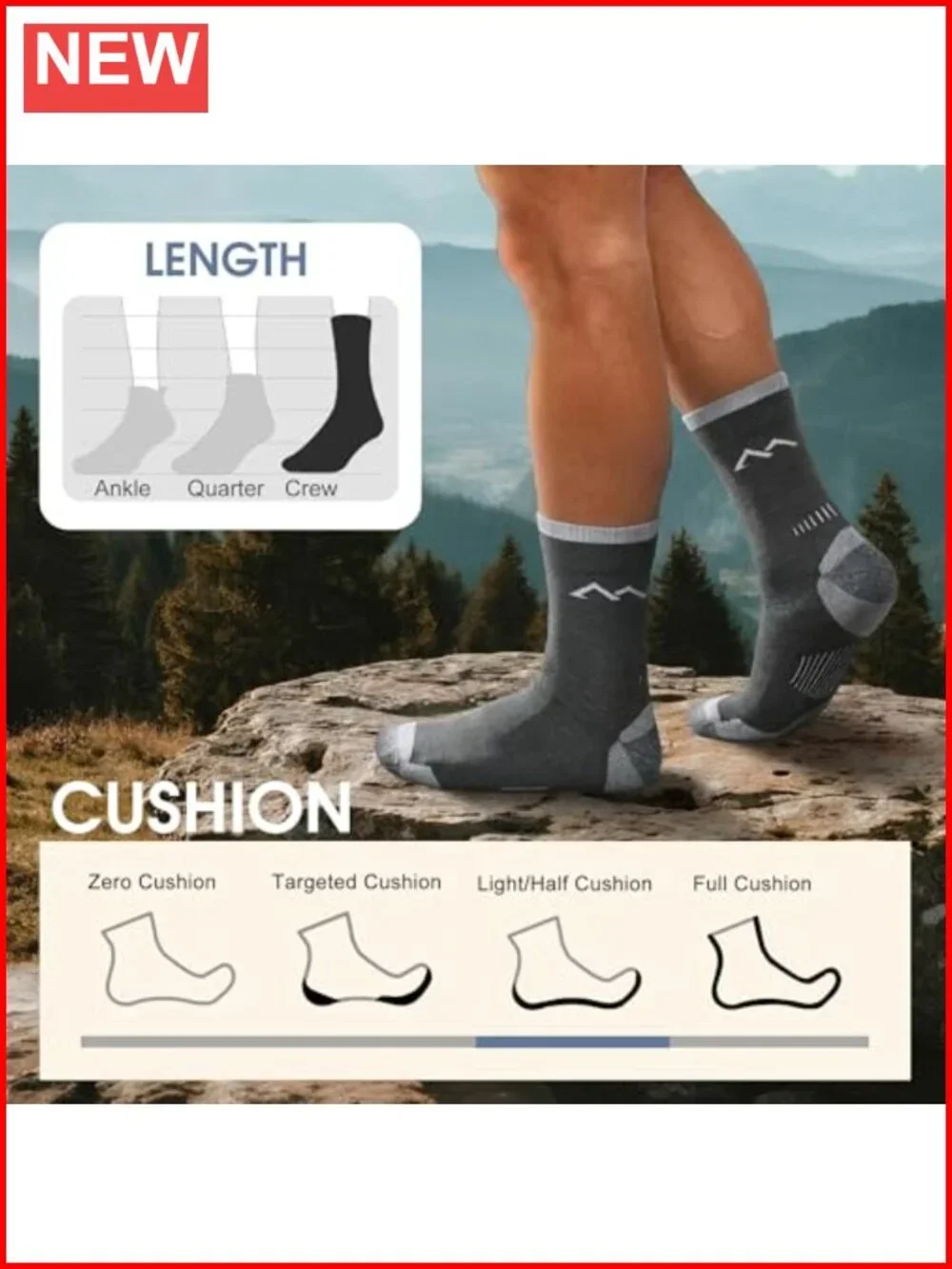 Merino Wool Hiking Socks 3 Pairs Cushioned Arch Support Crew